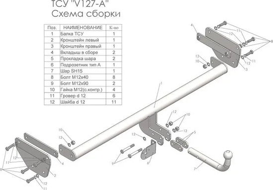 Фаркоп Лидер-Плюс для Volkswagen Teramont 2017-2022. Артикул V127-A