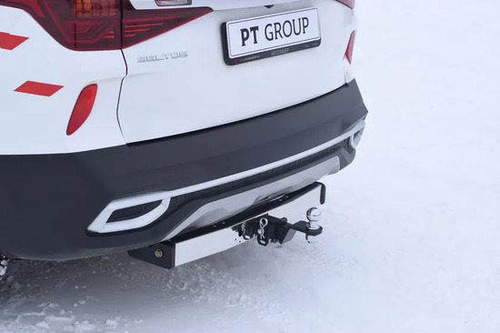 Фаркоп PT Group для Kia Seltos 2019-2022 с нержавеющей накладкой. Быстросъемный крюк. Артикул 06071502