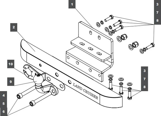 Фаркоп Baltex для Toyota Land Cruiser 300 2021-2022 с нержавеющей накладкой. Фланцевое крепление. Артикул 249474