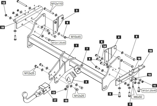 Фаркоп Baltex для Mitsubishi Pajero IV 3/5-дв. 2008-2022. Быстросъемный крюк. Артикул 14206132