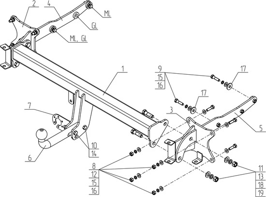 Фаркоп AvtoS для Mercedes-Benz GL-Класс X166 2012-2016. Артикул MB 07