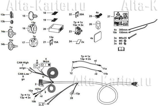 Штатная электрика фаркопа Westfalia (полный комплект) 13-полюсная BMW X3 F25 2014-2017. Артикул 303352300113