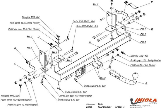 Фаркоп Imiola для Ford Windstar II 1998-2004. Артикул E.031