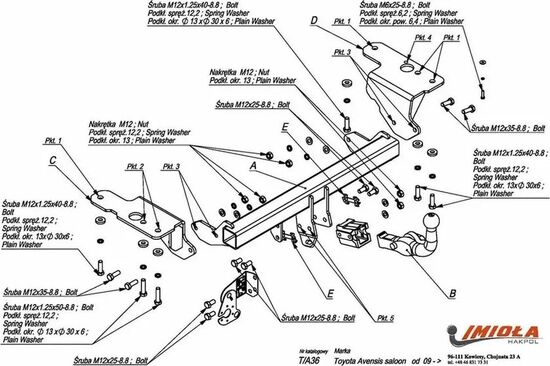Фаркоп Imiola для Toyota Avensis седан 2009-2022. Быстросъемный крюк. Артикул T.A36