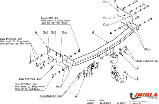 Фаркоп Imiola для Mazda CX-9 2007-2012. Быстросъемный крюк. Артикул X.A22