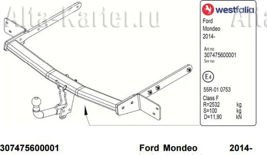 Фаркоп Westfalia для Ford Mondeo V 2015-2022. Артикул 307475600001